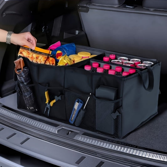 Car Trunk Storage Bag - Large Capacity Insulated Foldable Box with Handle for SUVs & Sedans, Sturdy Car Parts & Tools Organizer, Black
