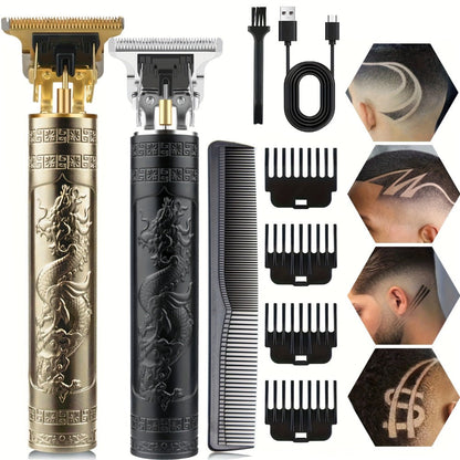 T-Blade Hair Trimmer with Four Guide Combs, USB Cable and Seven Dragon or Buddha Patterned Finish Options