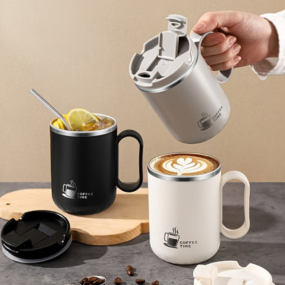 500ml Covered Stainless Steel Coffee Travel Mug with Handle in White, Black, Red, Grey or Brown