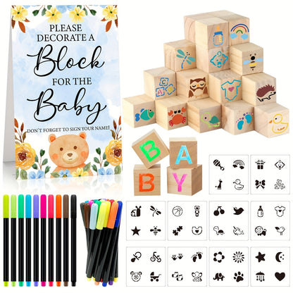 Wooden Block Stacking Party Game in Five Classic, Floral, Greenery, Fox or Bear Style Options