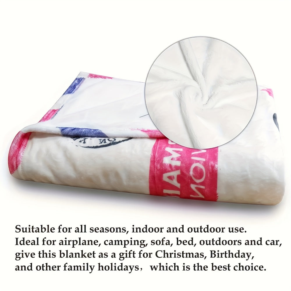 Love Message Flannel Blanket for Mom – 250-300gsm Soft Reversible All-Season Throw, Perfect Gift for Mother's Day & Birthday