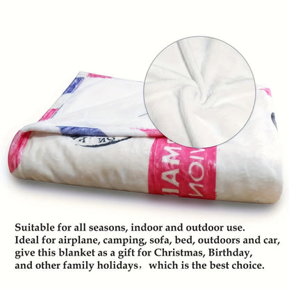 Love Message Flannel Blanket for Mom – 250-300gsm Soft Reversible All-Season Throw, Perfect Gift for Mother's Day & Birthday
