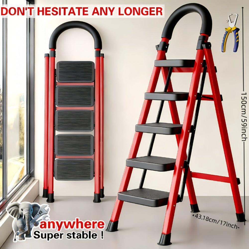 Folding Step Stool Ladder 500lbs Heavy Duty Steel with Anti-Slip Wide Treads & Handrails – Safety Lock, Portable Multi-Step Ladder for Home, Kitchen & Outdoor Use, Mini / Medium / Large