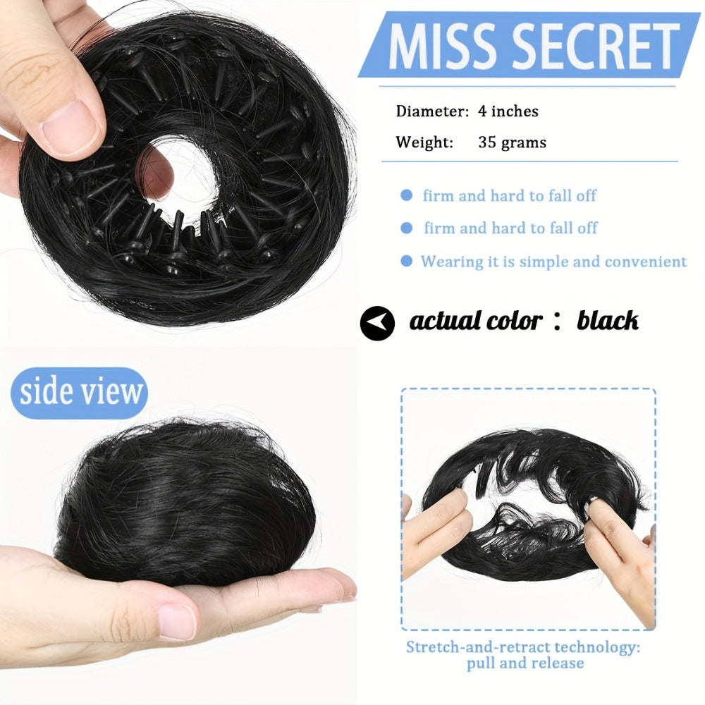 Hair Accessories Four-Inch Curly Bun Hair Piece in Six Synthetic Fiber Colors for Updo Styling