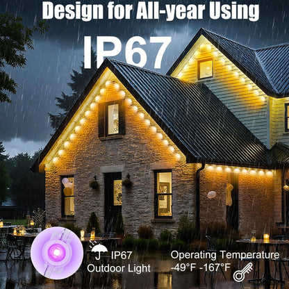 Linked RGB Eave Light Kit from 20ft to 500ft with Plug-In Adapter, App and Handheld Remote