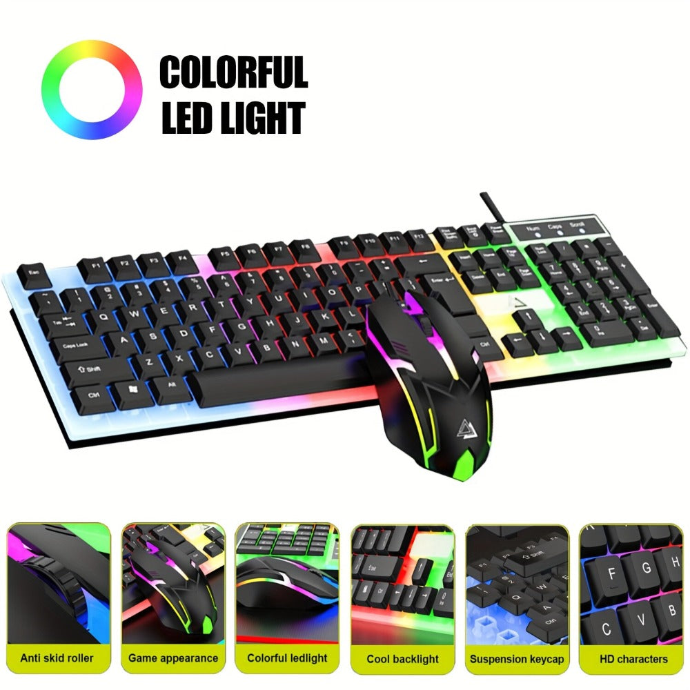 Gaming Keyboard and Mouse Combo Wired Backlit Mechanical-Feel Keys Optical Mouse Ergonomic USB Set for PC Laptop Desktop Home Office Quick Function Keys ABS Build