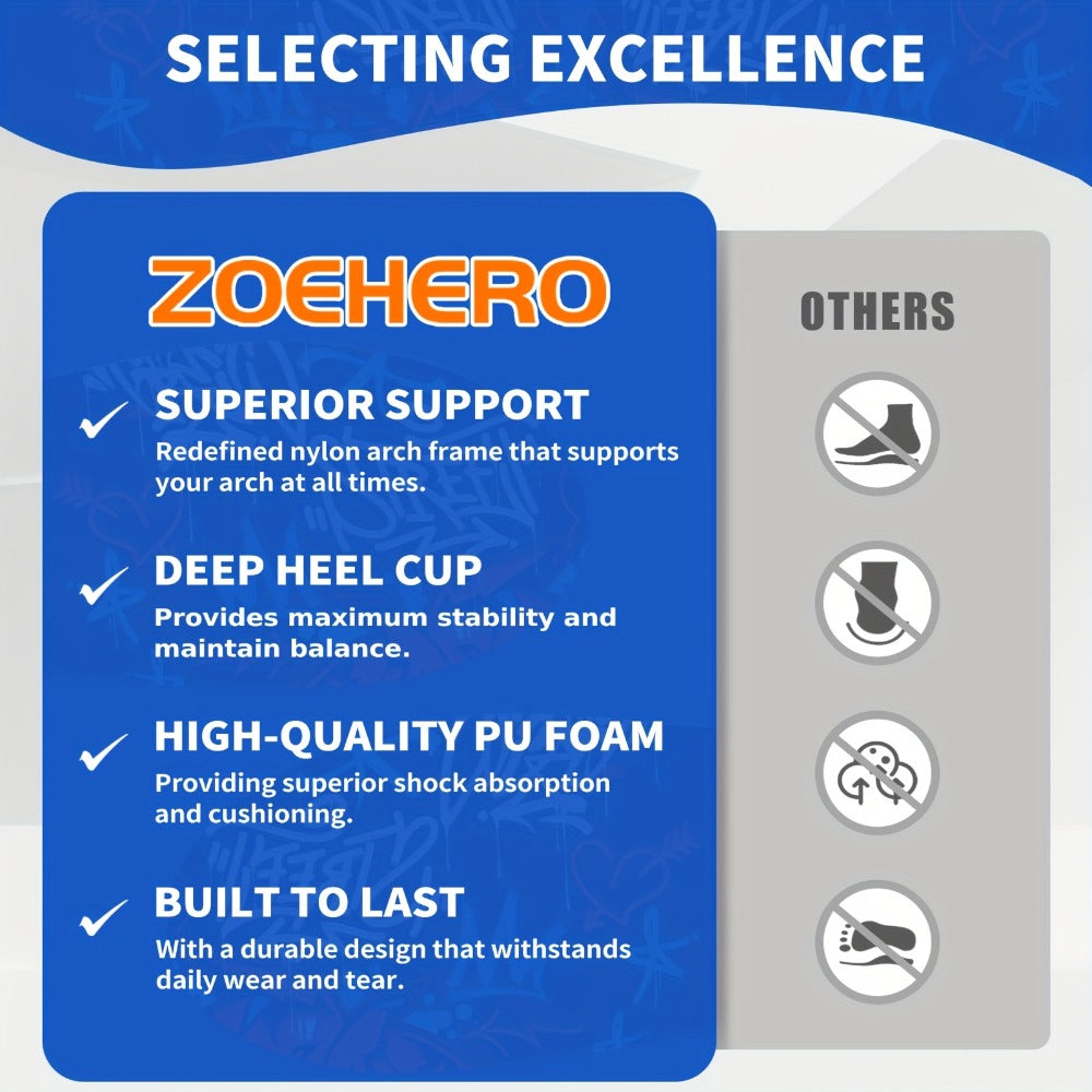 Full-Length Arch-Profile Shoe Insoles with Deep Heel Cup and Nine Men's and Women's Size Options