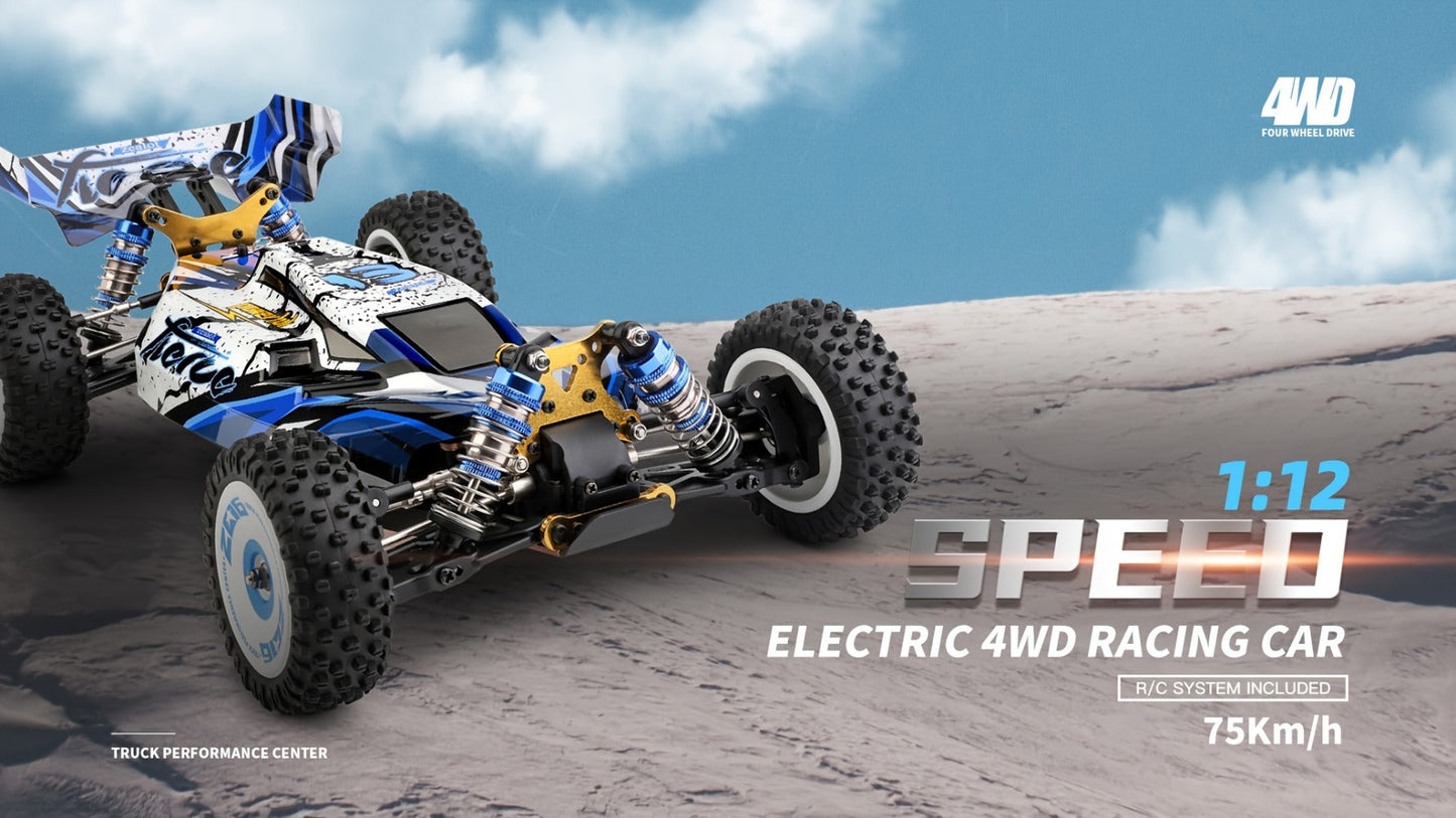Remote Control Car, Wltoys 124017 Brushless 4WD Off-Road Racer with 75KM/H Source Speed and Two 7.4V 2200mAh Batteries