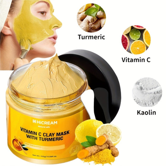 Turmeric Face Mask with Vitamin C Kaolin Clay Deep Cleansing Brightening Facial Mask Aloe Vera Moisturizing Pore Cleanse for All Skin Types Women Korean Skincare