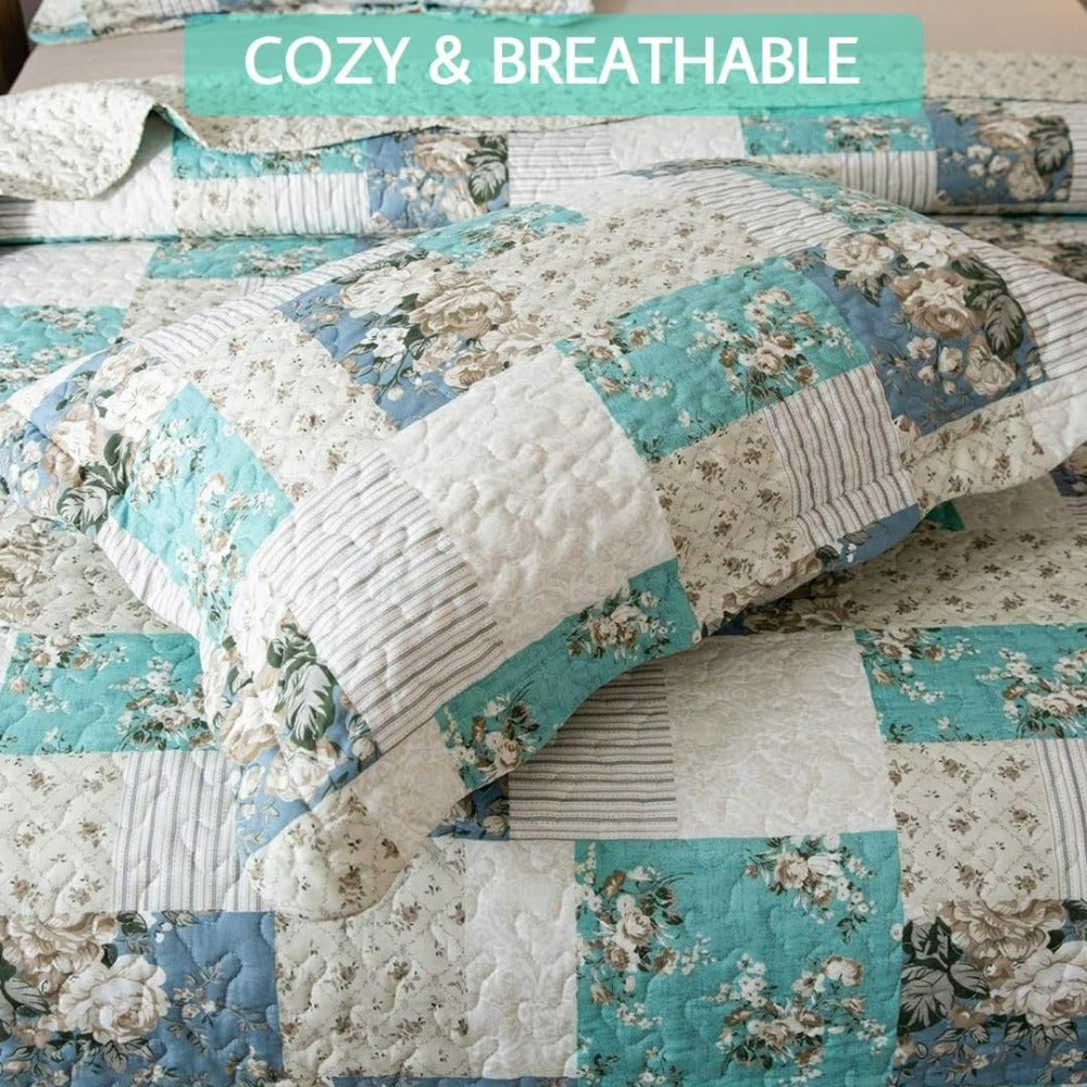 Lightweight Floral Quilt Set in Twin, Queen or King Sizes with 17 Paisley and Patchwork Color Options