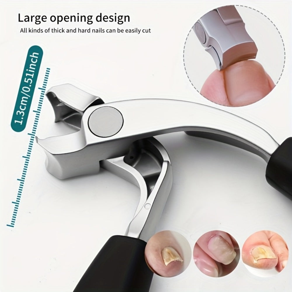 Wide-Jaw Nail Clipper and File Set, Two-Piece Black-Handle Kit with Curved Concave Edge and Stainless-Steel-Labeled Components