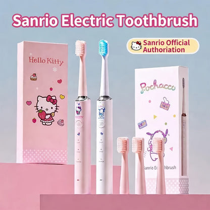 Electric Toothbrush Sanrio Hello Kitty or Pochacco Style with Four Modes, Four Levels and Three Brush Heads