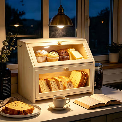 Bread Box for Kitchen Countertop – Large Capacity Bread Storage Container with Transparent Window, Multi-Layer Design for Loaves, Pastries & Baked Goods – Modern Food Storage Box