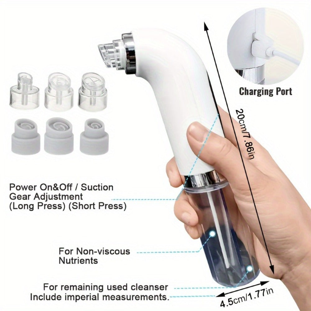 White Water-Tank Pore Vacuum Blackhead Remover with 3 Suction Levels and 6 Interchangeable Heads