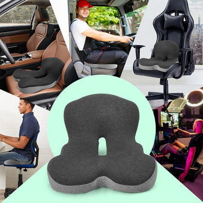 Memory Foam Seat Cushion with L-Shaped Back & Lumbar Support, Ergonomic Breathable Chair Cushion for Long Sitting, Home Office Chair Study Car Living Room Daily Comfort Cushion for Back Pain Relief