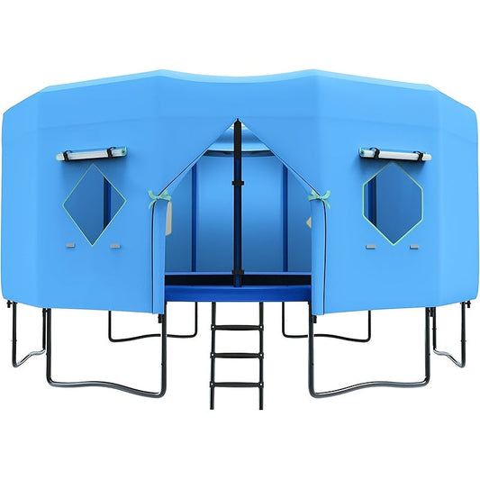 Trampoline Tent Canopy with Windows & Sun Protection – Fits 6/8/10/12/14/15/16ft Round Trampoline, Straight Pole Compatible – Outdoor Backyard Playground Cover (Tent Only)