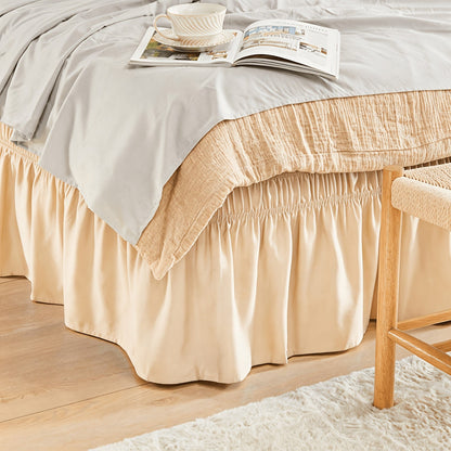 Bed Skirt Elastic Wrap Around Ruffle - 15 Inch Drop Microfiber Dust Ruffle, Adjustable No-Lift Fit, Fade Resistant Machine Washable, Hotel Quality Bedskirt for Twin Full Queen King, 30 Colors