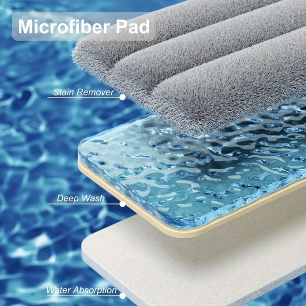 Flat Mop and Bucket Set with Wringer Metal Handle 2 Reusable Microfiber Pads Floor Mopping for Home Cooking, Dining and Outdoor Meals