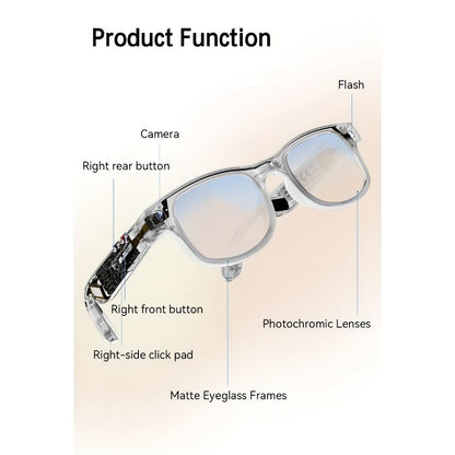 Smart Glasses 8MP Dual-Camera Eyewear with 1080P Video, Three Interchangeable Lenses and 290mAh Battery