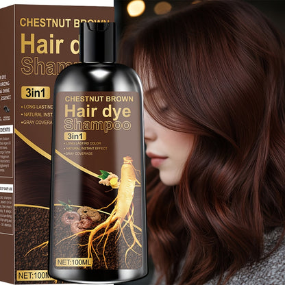 Plant Extract Hair Coloring Shampoo 100ml 3.38oz | Deep Moisturizing Scalp-Safe Gray & White Hair Coverage | Long-Lasting Botanical Color | Black Brown Chestnut Brown for Men & Women