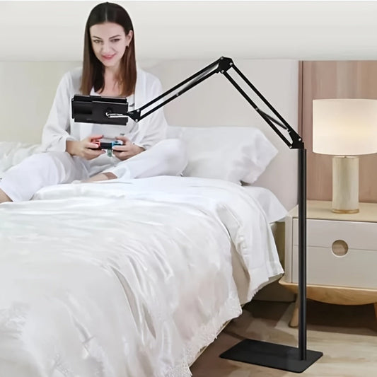 Floor Stand Phone Tablet Holder 68.9 Inch Flexible Gooseneck Lazy Bracket with 360° Rotating Head Foldable Adjustable Arm for Bed Sofa Desk Live Streaming Video Calls Hands Free Mount