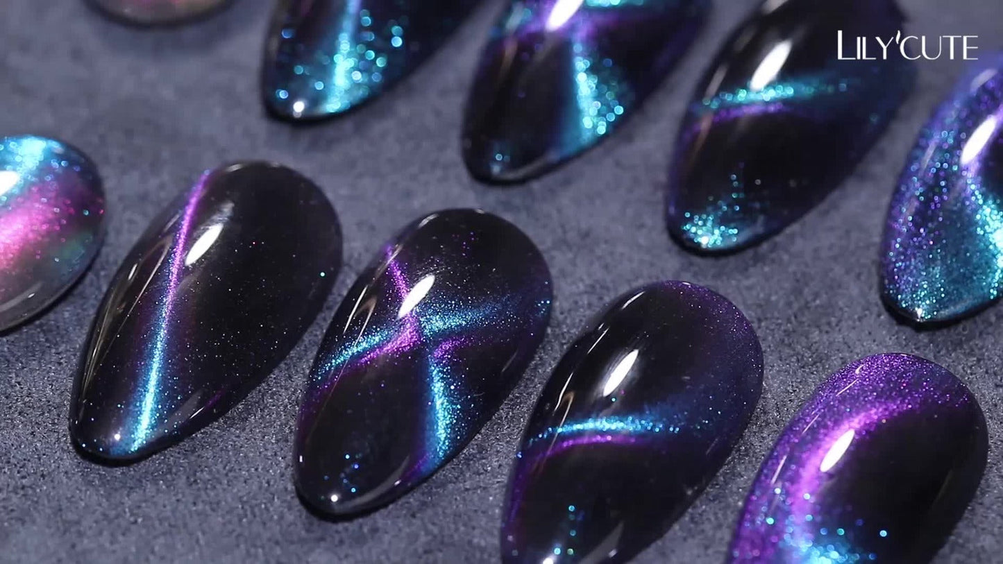 Gel Nail Polish – Cat Eye Magnetic 8pcs Aurora Glitter Black Crystal Semi-Permanent — 3D Light-Shifting Nail Art Gel No Base Color…