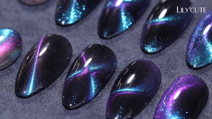 Gel Nail Polish – Cat Eye Magnetic 8pcs Aurora Glitter Black Crystal Semi-Permanent — 3D Light-Shifting Nail Art Gel No Base Color…