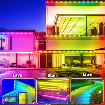 Permanent Eave Lights RGB Outdoor 200FT - Music Sync, Scene Modes, App Controlled Under Eave LED Lighting for House Exterior