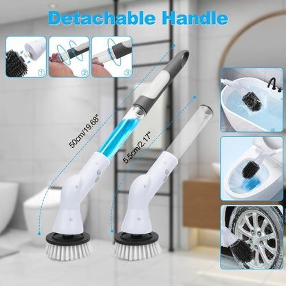 Electric Spin Scrubber Cordless Rechargeable - Adjustable Handle with 6 Brush Heads, All-Purpose Power Scrubber for Bathroom