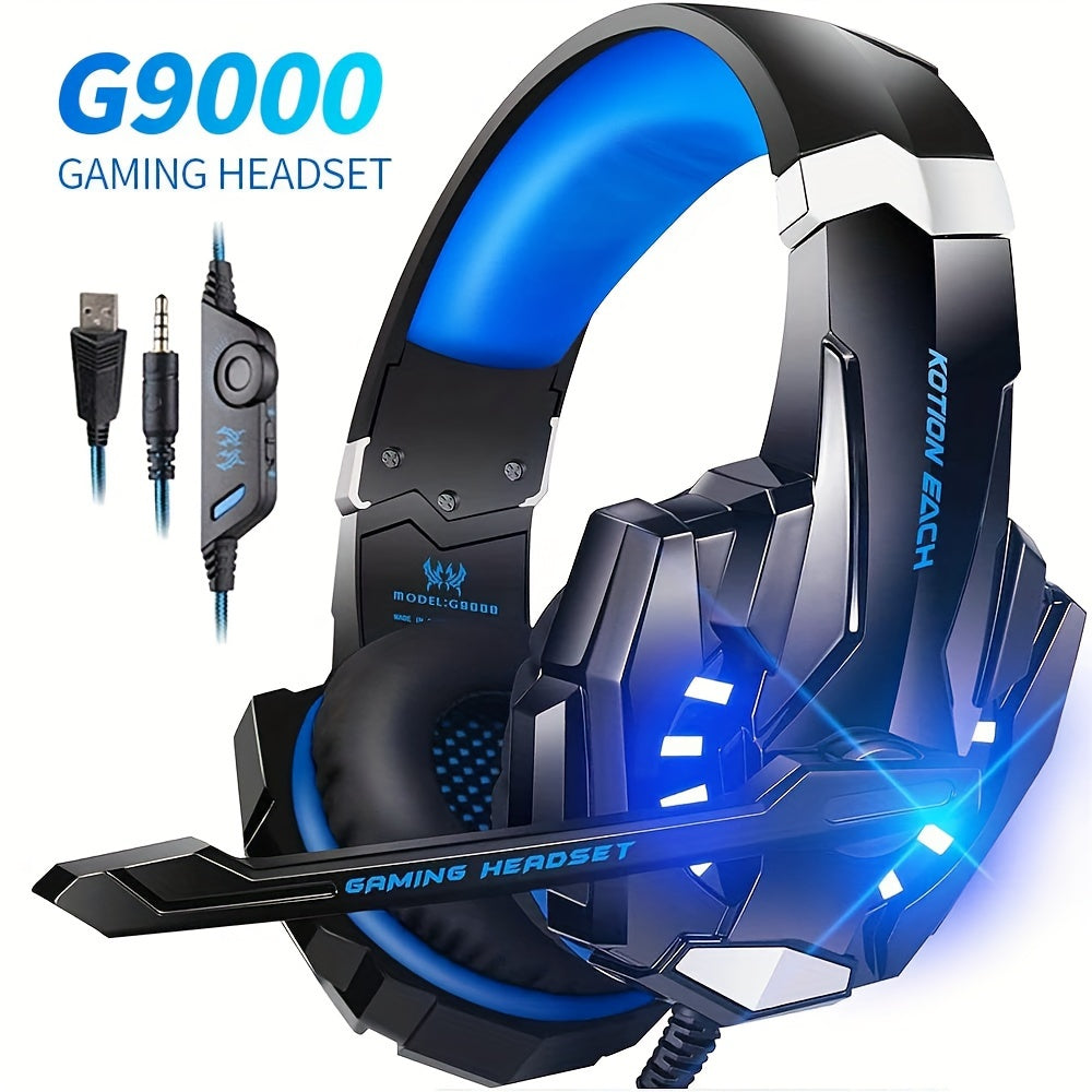 G9000 Surround Sound Gaming Headset with Noise Cancelling Mic, LED Lights & Soft Memory Earmuffs, Over-Ear Stereo Headphones Compatible with PS5 PS4 Xbox One Switch PC Mac