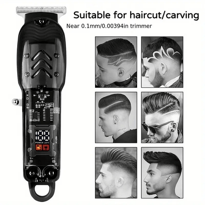 Hair Clipper Transparent-Shell Cordless Trimmer with LED Battery Display, USB Charging and Five Colors