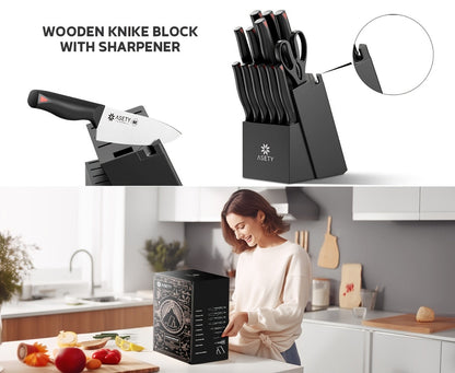 15-Piece Kitchen Knife Set with PP Handle, Professional Chef Knife Set with Block, Stainless Steel Sharp Blade, Ergonomic Non-Slip Handle, Home Cooking & Restaurant Knife Set