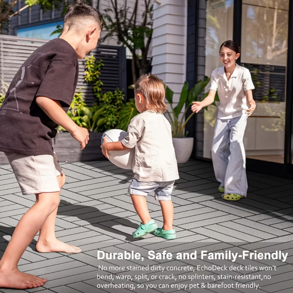 Interlocking Deck Tiles 44pcs 12"x12", Waterproof Outdoor Patio Flooring Tiles, PP Plastic Interlocking Floor Tiles for Balcony Pool Backyard Terrace, Easy Install All-Weather Anti-Slip Deck Tiles Grey