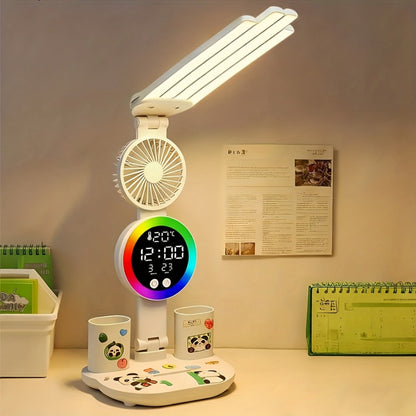 Multifunction LED Desk Lamp with Dual Light Bars, Built-In Fan, Digital Clock Display and One- or Two-Pack Options