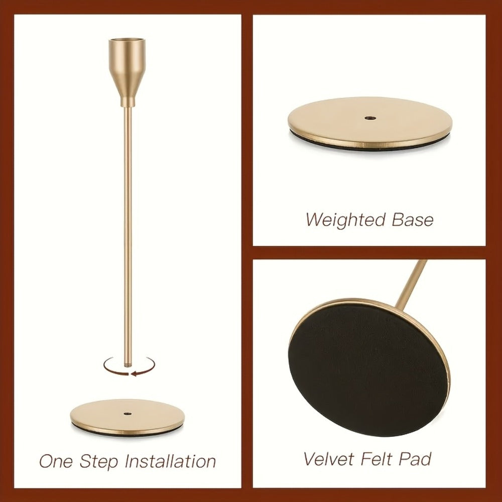 Metal Taper Candle Holder Set of Six with 23cm, 28cm and 33cm Graduated Stems in Gold, Rose Gold or Black