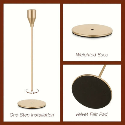 Metal Taper Candle Holder Set of Six with 23cm, 28cm and 33cm Graduated Stems in Gold, Rose Gold or Black