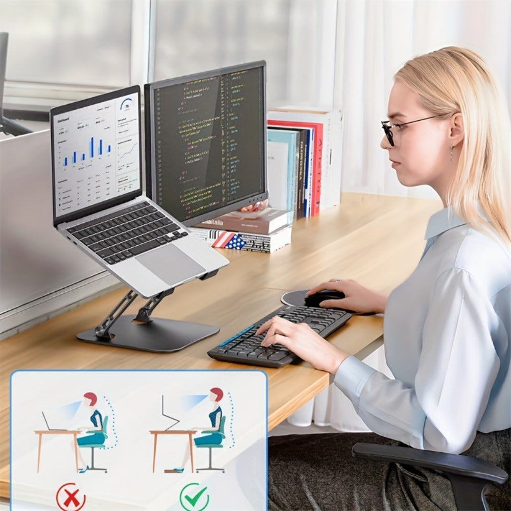 Laptop Stand Adjustable Aluminum Alloy Foldable Portable Ergonomic Desk Riser Compatible with 10 to 16.5 Inch Laptop MacBook Notebook Tablet Computer Stand Holder for Home Office – Black & Silver