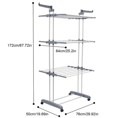 Four-Tier Foldable Metal Clothes Drying Rack with Casters for Up to 30 Garments and Small Spaces