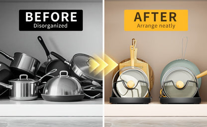 Pull-Out Pot and Pan Organizer with Sliding Cabinet Base, Eight Adjustable Dividers and One- or Two-Pack Options