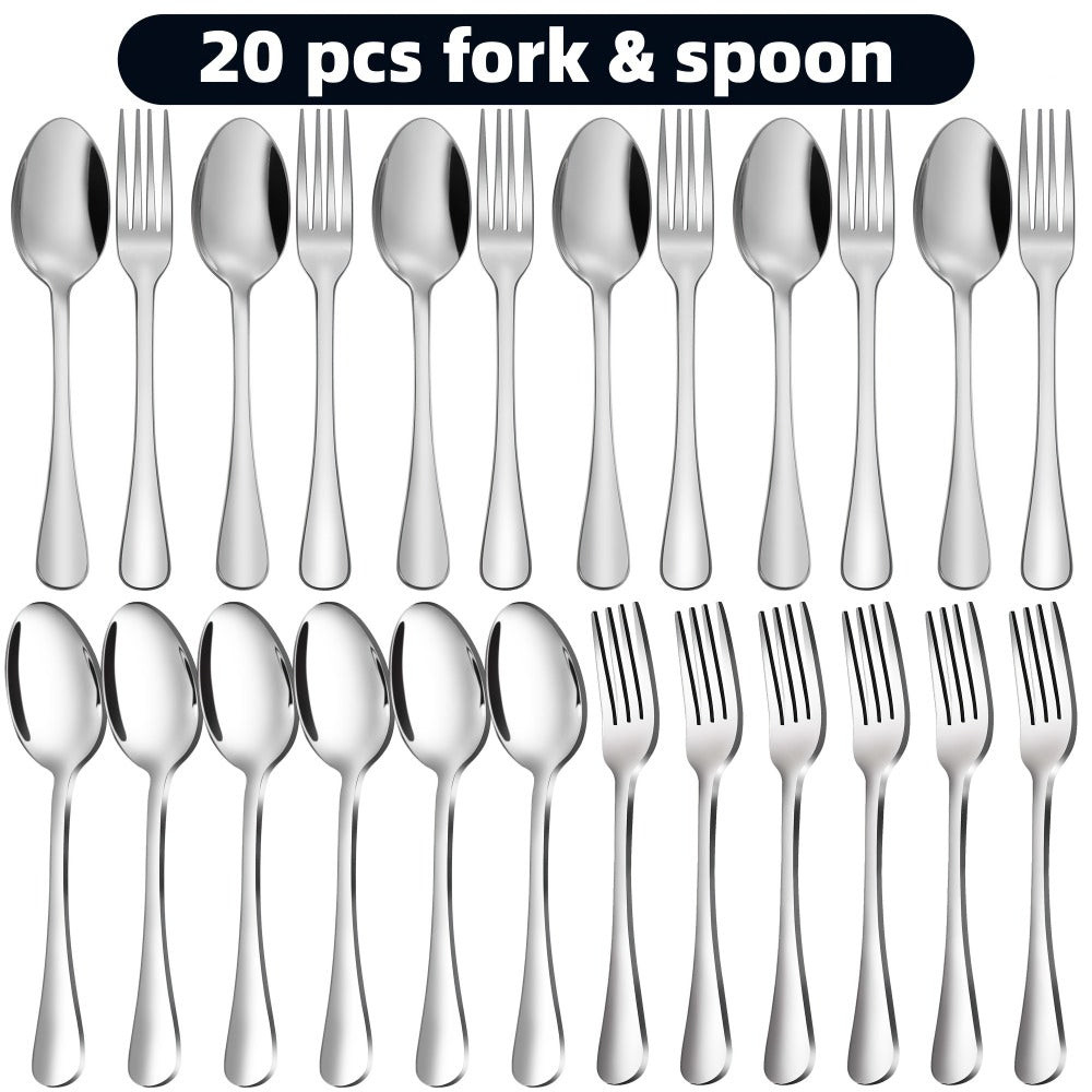 Stainless Steel Flatware Cutlery Set – Mirror Polished, Dishwasher Safe, Silver & Black Options, Service for 4 / 8 / 12 – Kitchen Utensil Set for Home, Restaurant & Wedding Gift