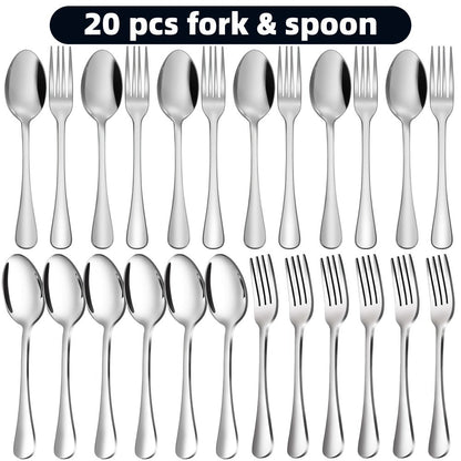 Stainless Steel Flatware Cutlery Set – Mirror Polished, Dishwasher Safe, Silver & Black Options, Service for 4 / 8 / 12 – Kitchen Utensil Set for Home, Restaurant & Wedding Gift