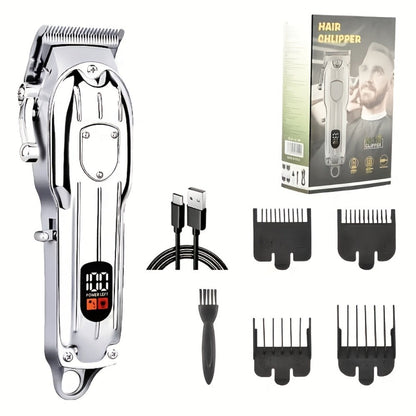 Professional Electric Hair Clipper Set for Men — 5-Speed LED Display Rechargeable Beard Trimmer & Hair Carving Kit, Cordless Home Barber Grooming Set, Father's Day Gift for Men