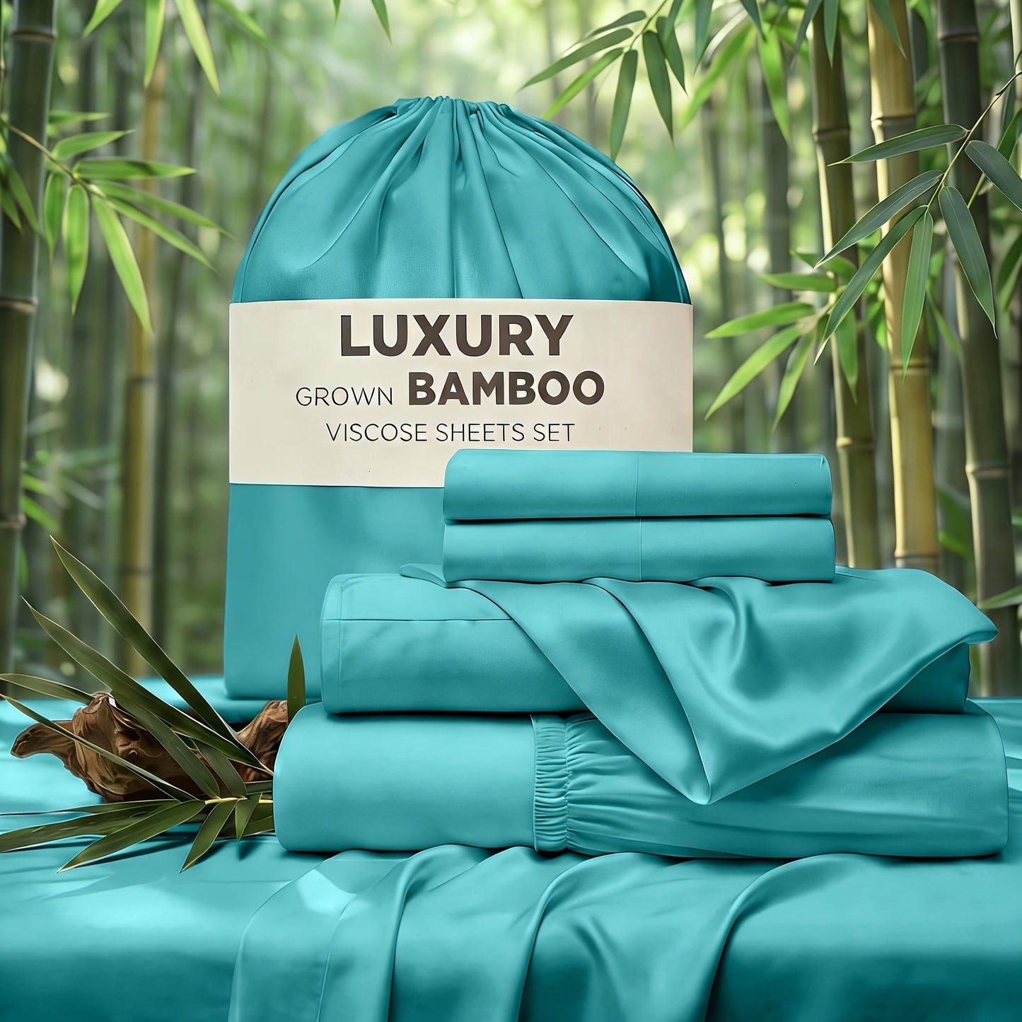 Bed Sheet Set 4-Piece Bamboo-Derived Rayon with Deep-Pocket Fitted Sheet in Twin, Full, Queen and King Sizes