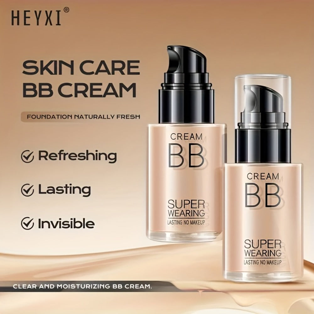 Moisturizing BB Cream Liquid Foundation Set 2-Piece with Makeup Sponge — Flawless Long-Lasting Medium Coverage Skin-Isolating Concealer for All Skin Types Women Natural & Light Beige Shades
