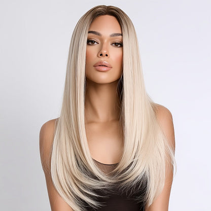 U Part Lace Front Bob Wig 4x1 Glueless Rose Net Cap Middle Part Natural Hairline Synthetic Wig for Women 14 Inch Brown Highlights Milky White Black Pink
