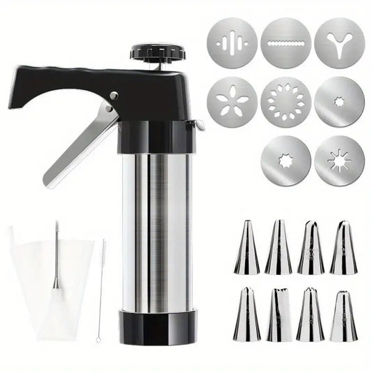 Cookie Press Biscuit Machine 8pcs, Heavy Duty Manual Spanish Cookie Maker with 8 Discs, No Electricity Required, Three-Stable System, Easy to Clean, for Home and Commercial Kitchen Pastry Baking