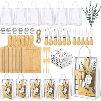Pizza Board Gift Set with Knives Spoons Gift Bag and Kitchen Towel - Charcuterie Cheese Board Set for Bridal Shower Party Favor, Christmas Holiday Gift for Her Him, Wedding Shower Game Prize