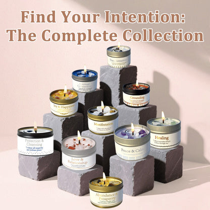 Crystal-Style Tin Candle with Eleven Intention Labels and One- or Two-Piece Checkout Options