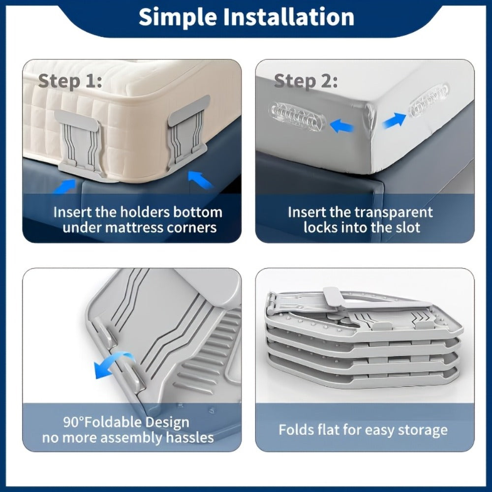 Bed Sheet Holder Clips in White or Gray with Foldable Corner Lock Design for Mattress Bedding