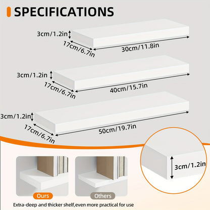 Floating Wall Shelf Set with Concealed-Style Brackets, Multiple Finishes and 4- or 6-Piece Options